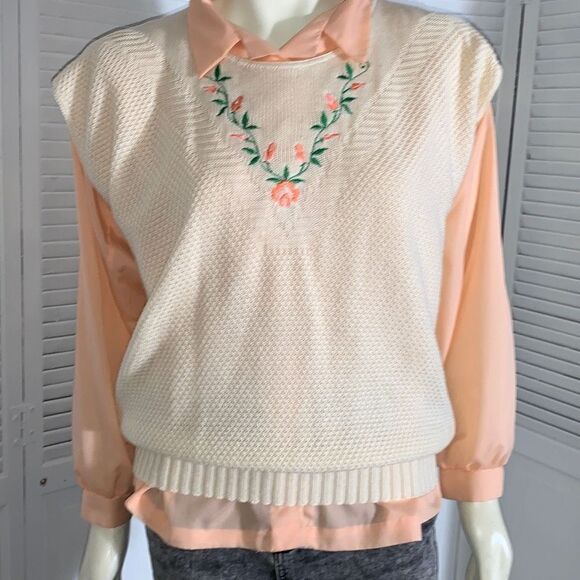 Vintage Pastel Embroidered Pullover Knit Sleeveless Sweater - Picture 13 of 15